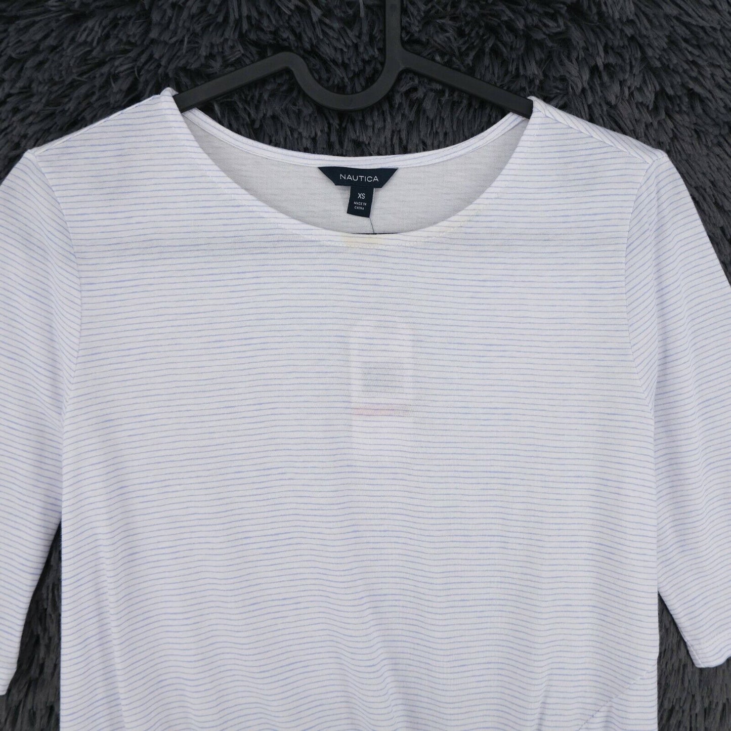 NAUTICA White Micro Stripe Crew Neck T Shirt Top Size XS