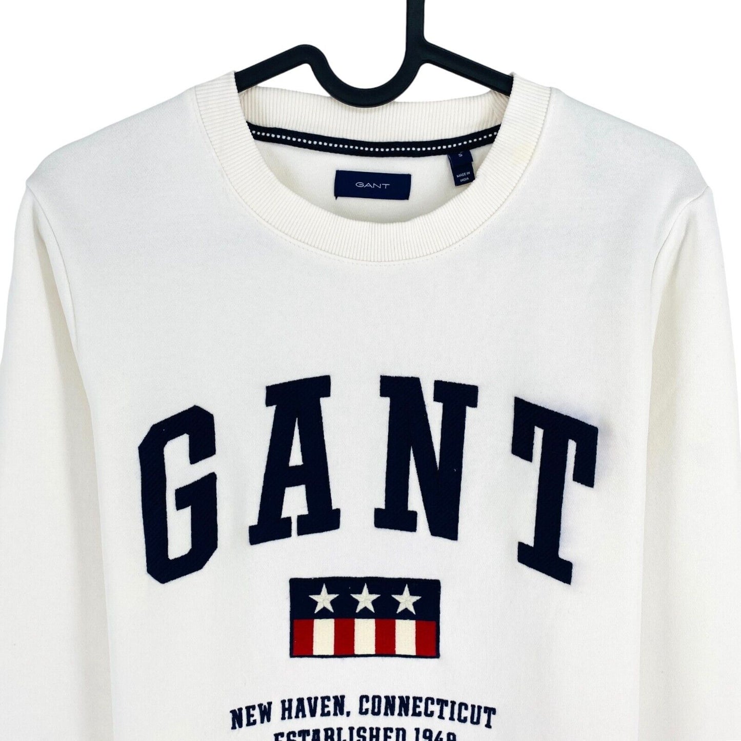 GANT Women White Logo Crew Neck Jumper Sweater Size S