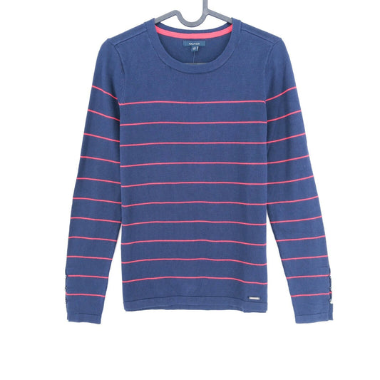 NAUTICA Navy Blue Striped Crew Neck Jumper Sweater Pullover Size XS