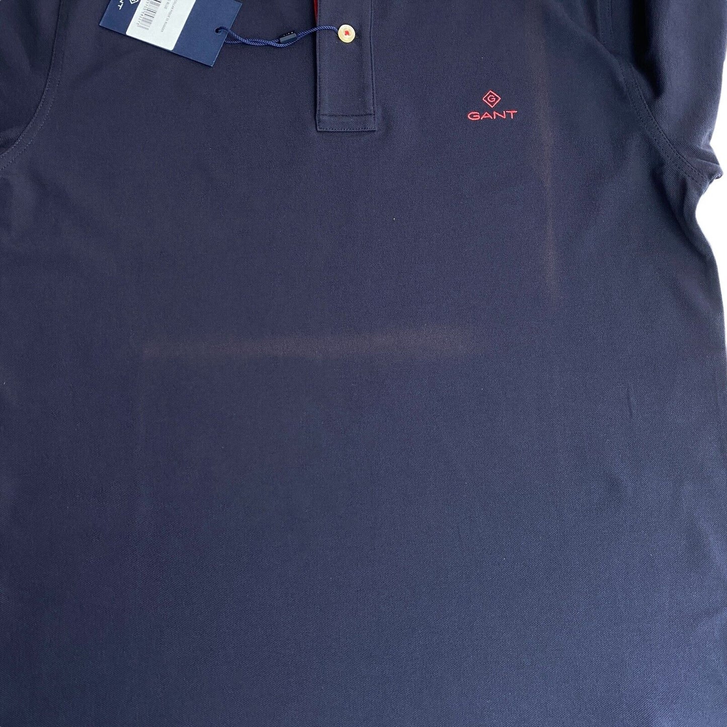 GANT, Marineblaues Piqué-Rugger-Poloshirt mit Kontrastkragen, Größe M