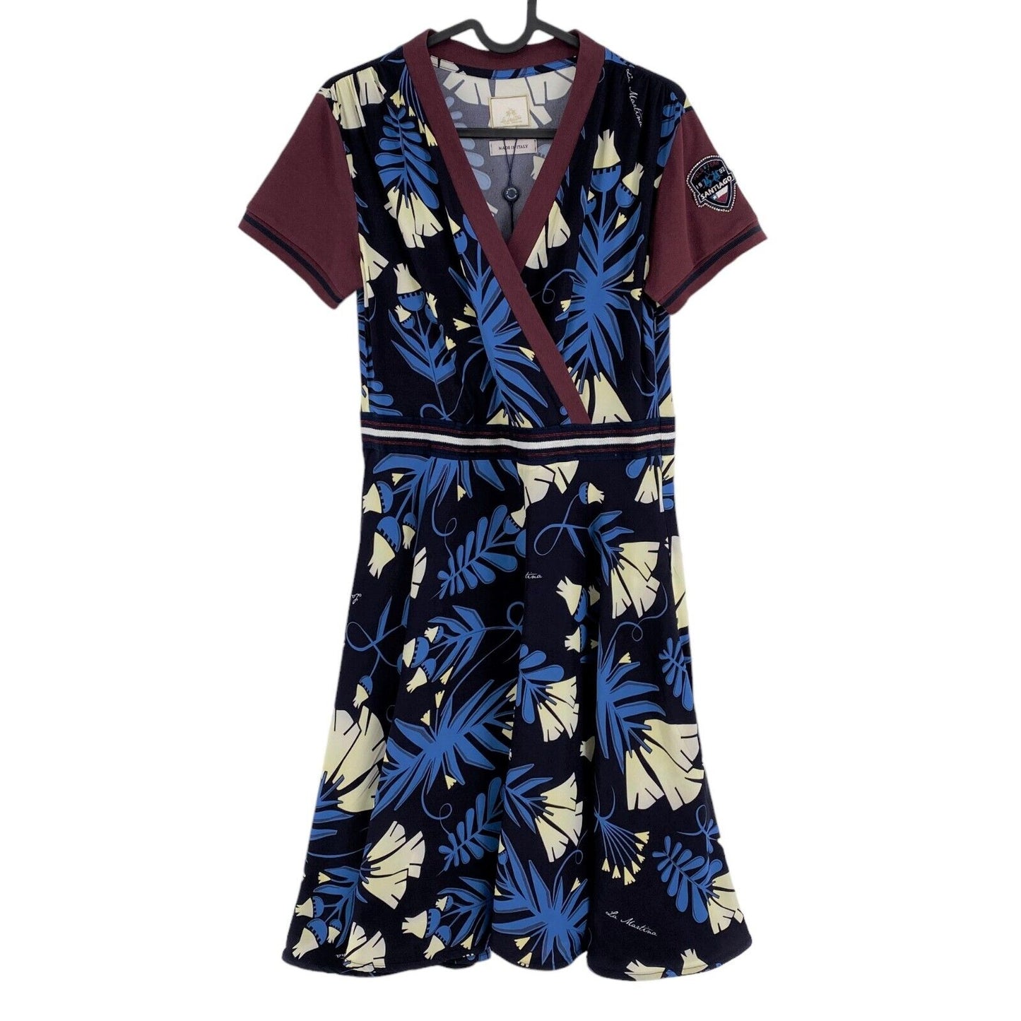 LA MARTINA Robe évasée en viscose à imprimé floral bleu à col en V Taille 3 / M