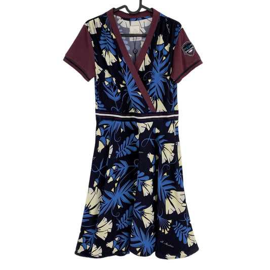 LA MARTINA Robe évasée en viscose à imprimé floral bleu à col en V Taille 3 / M