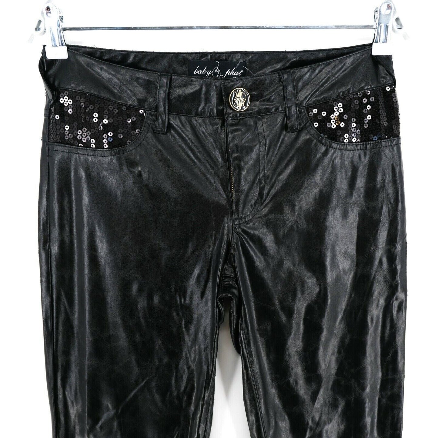 BABY PHAT Schwarze beschichtete Jeans für Damen mit normaler, konischer Beinform, Größe 3 – W27