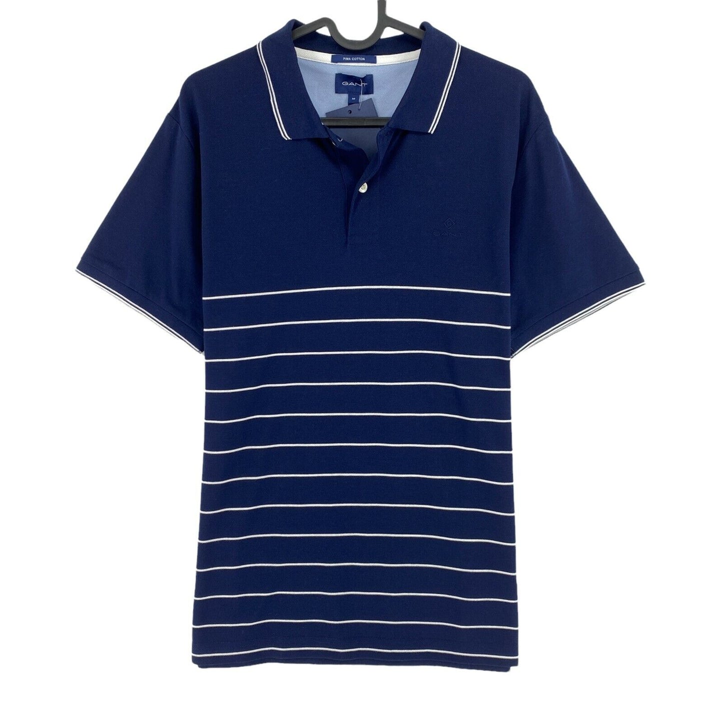 GANT Navy Blue Striped Oxford Pique Rugger Polo Shirt Size M