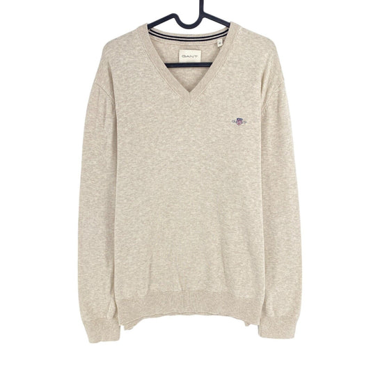 GANT Beige Classic Cotton V Neck Sweater Jumper Size XL