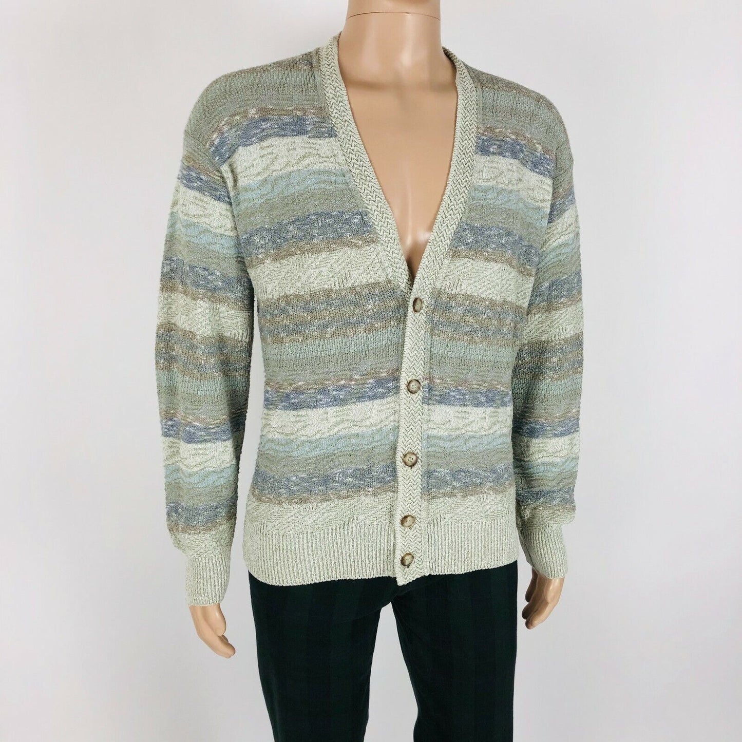 Cosby vintage Rétro années 90 SUNNY Gris Cardigan Pull EUR 48 US UK 38 - M