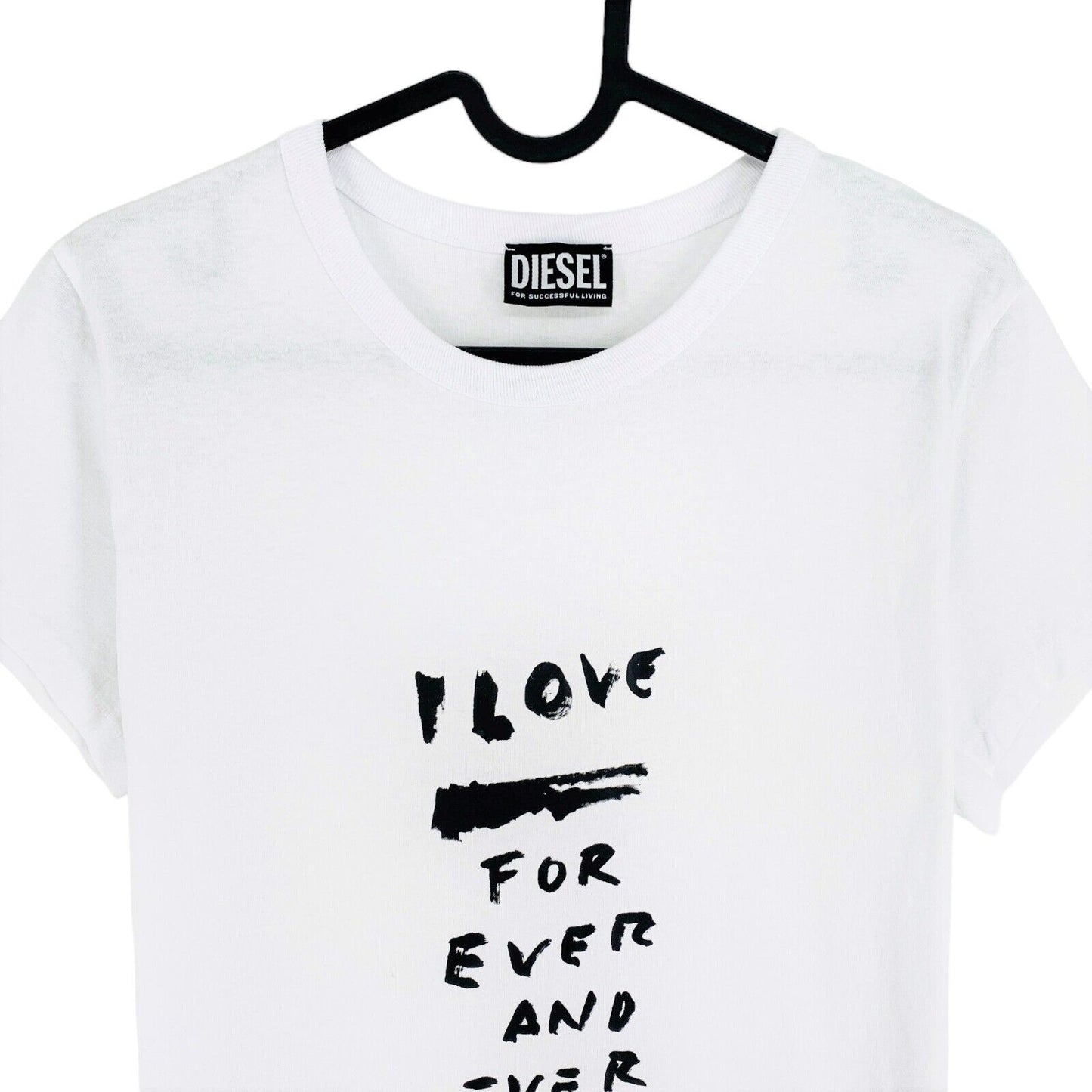 DIESEL Blanc T-Slicup Imprimé Typographique Slim Fit Crew Neck Taille L