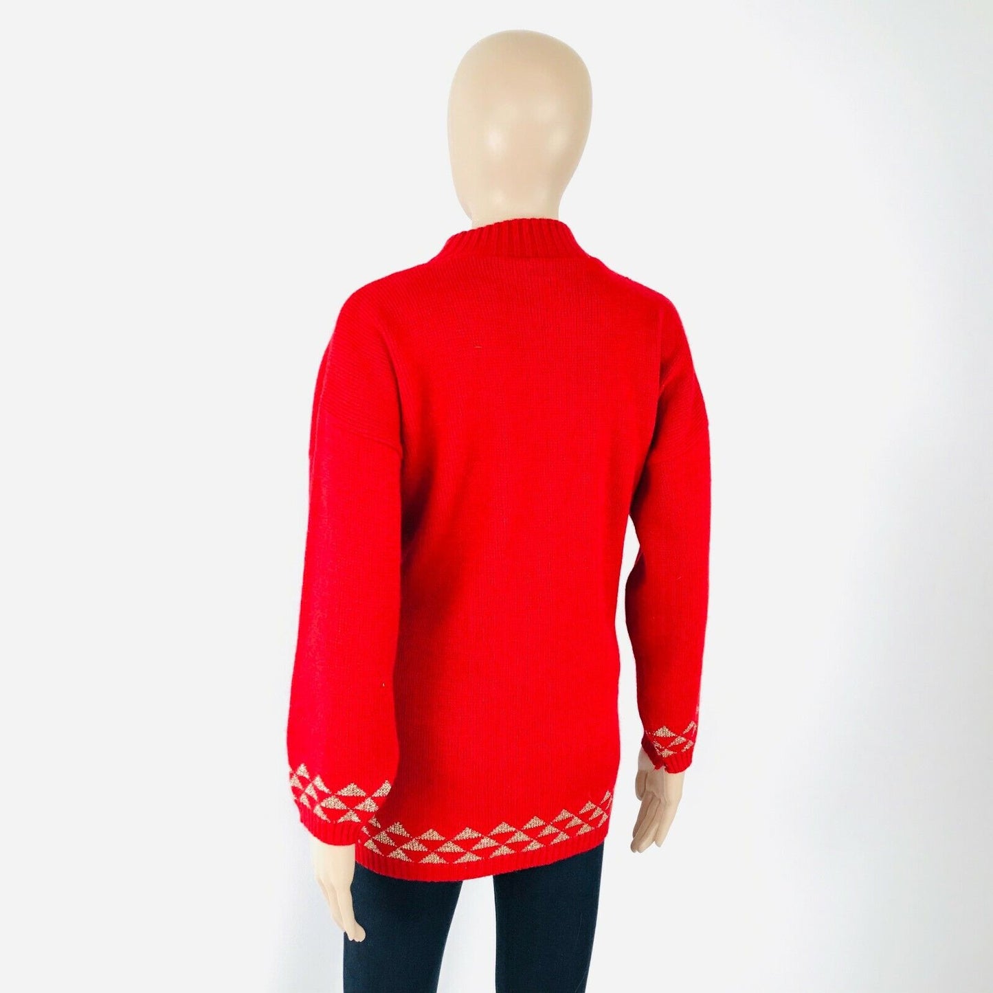 Vintage Women Red Chunky Wool Blend Sweater Jumper Size L