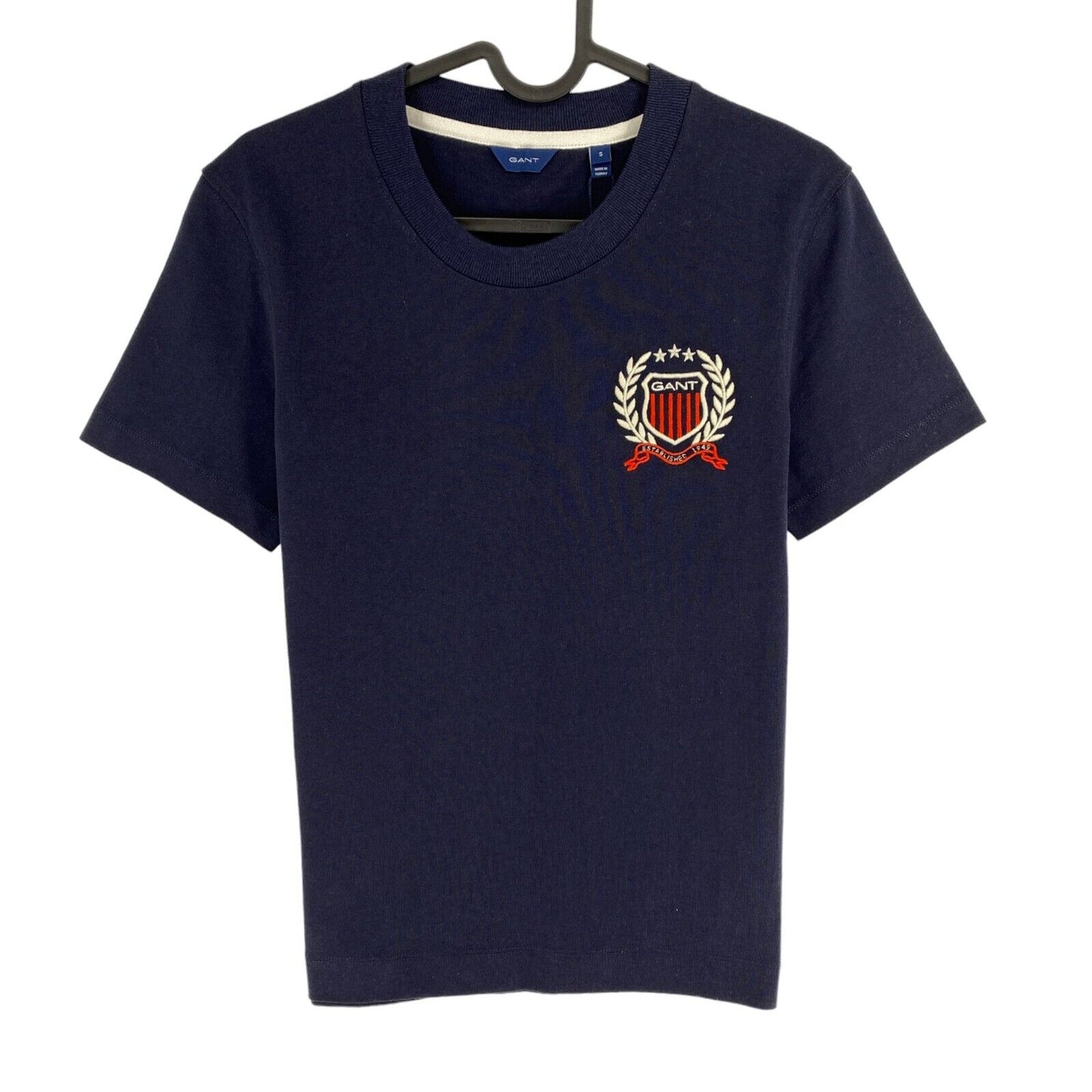 GANT Women Navy Blue Crest Crew Neck Short Sleeves T Shirt Size S