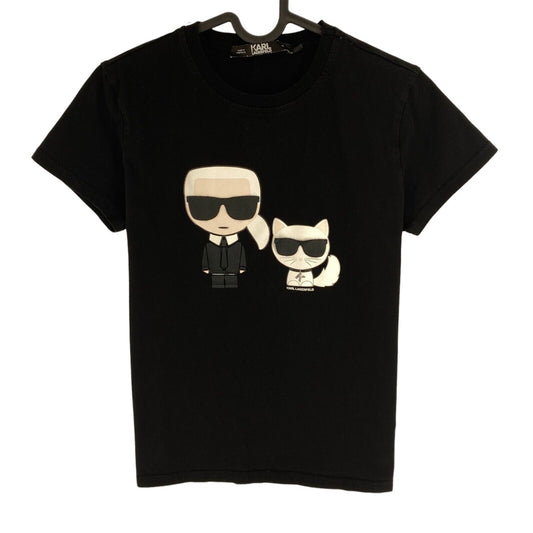 KARL LAGERFELD Women Black Ikonik Couple Crew Neck T Shirt Size XS