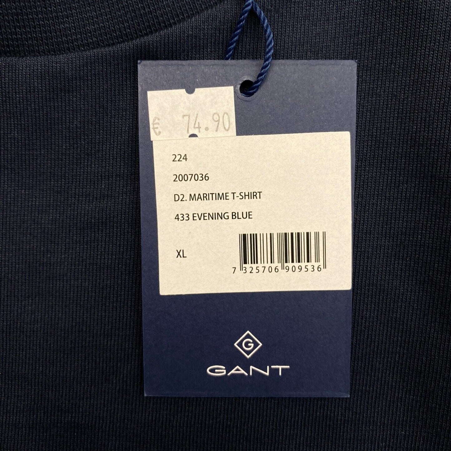 GANT Men Navy Blue Maritime Crew Neck Short Sleeve T Shirt Size XL