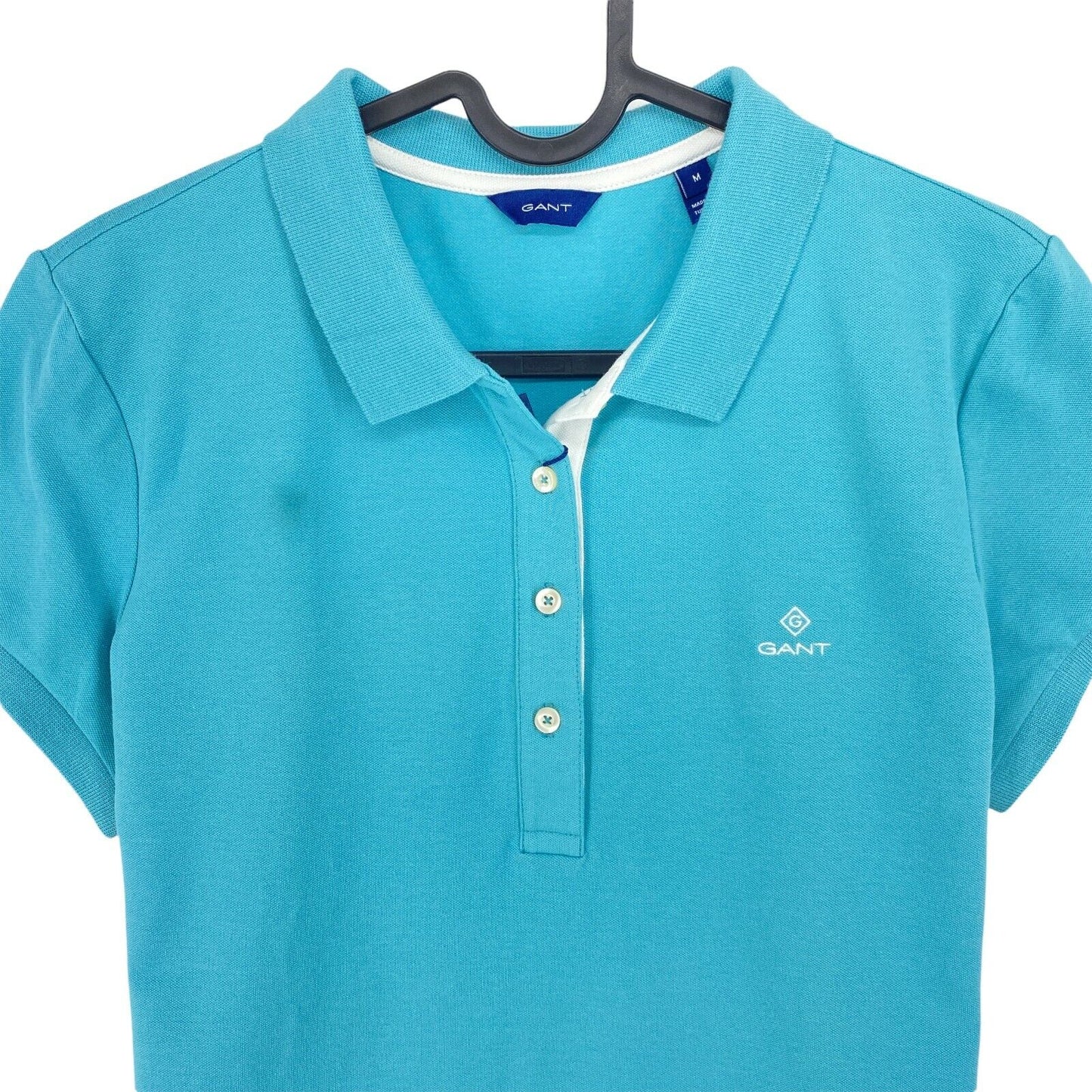 GANT Light Blue Contrast Collar Pique Rugger Polo Shirt Size M