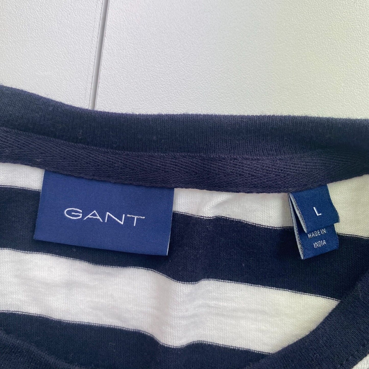 GANT Men Navy Blue Striped Crew Neck Short Sleeves T Shirt Size L