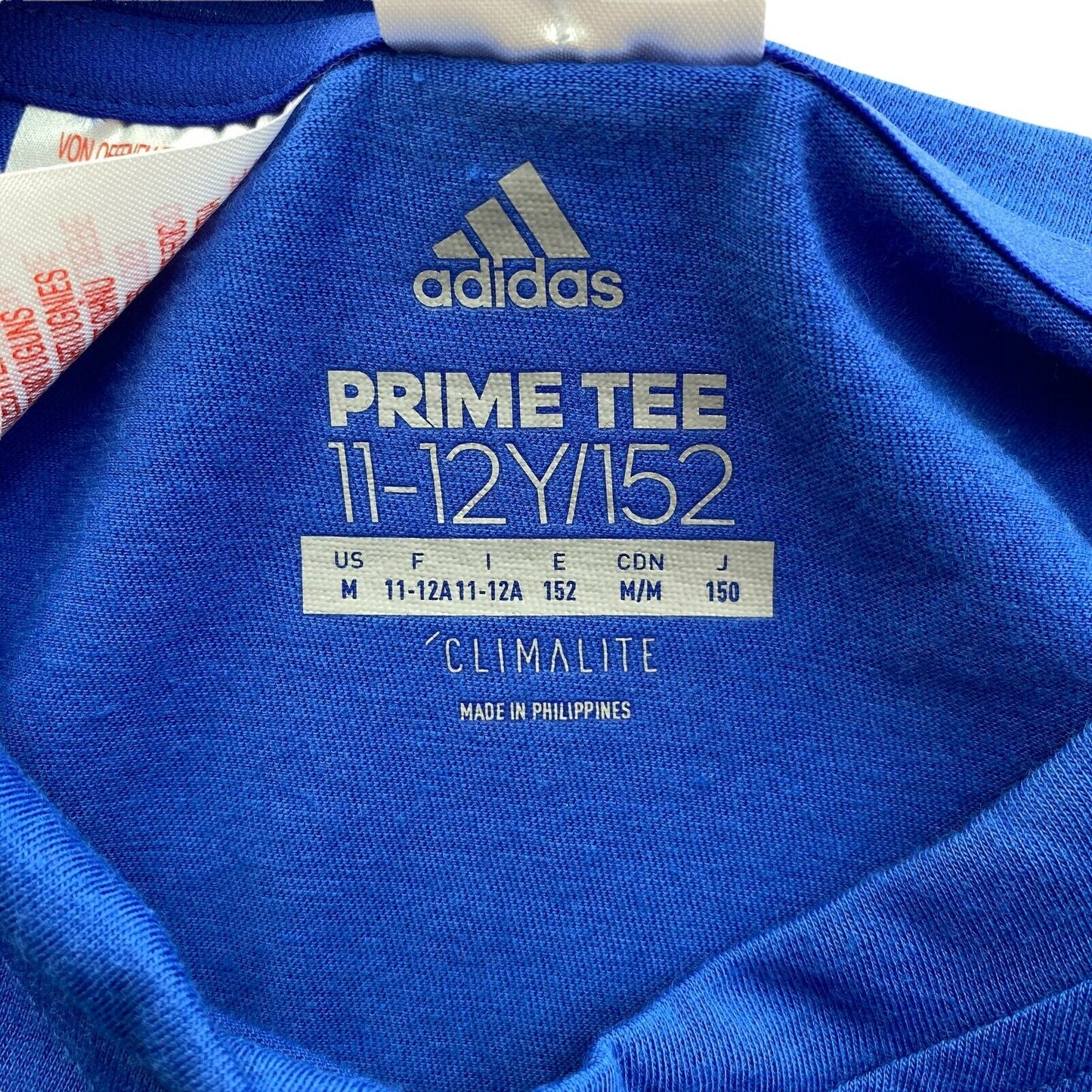 Adidas Climalite Youth Boys Blue Prime Logo Crew Neck T Shirt Size 11 - 12 Years