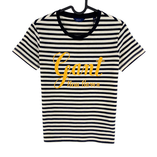 GANT Navy Blue Stripe Graphic Crew Neck T Shirt Size 2XS XXS