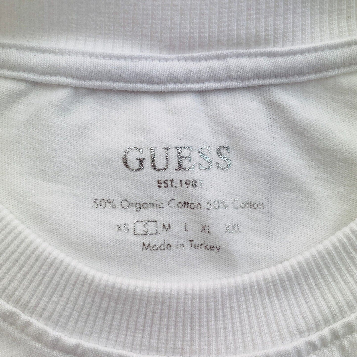 GUESS Women White Logo Crew Neck SS T Shirt Size S