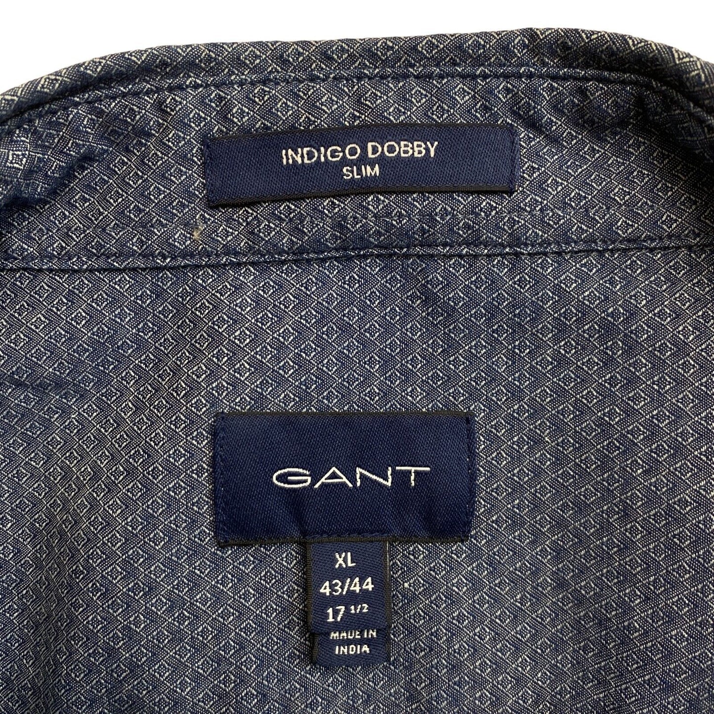 GANT Navy Blue Tech Prep Indigo Dobby Slim Fit Shirt Size XL 43/44 17.5