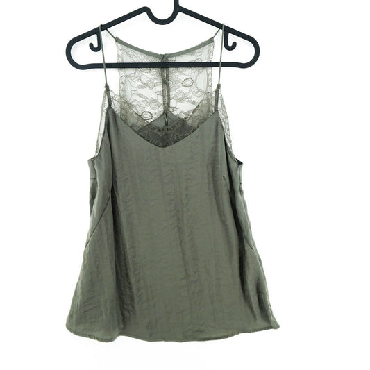 REVIEW Green Lace Back V Neck Tank Top Blouse Size XS