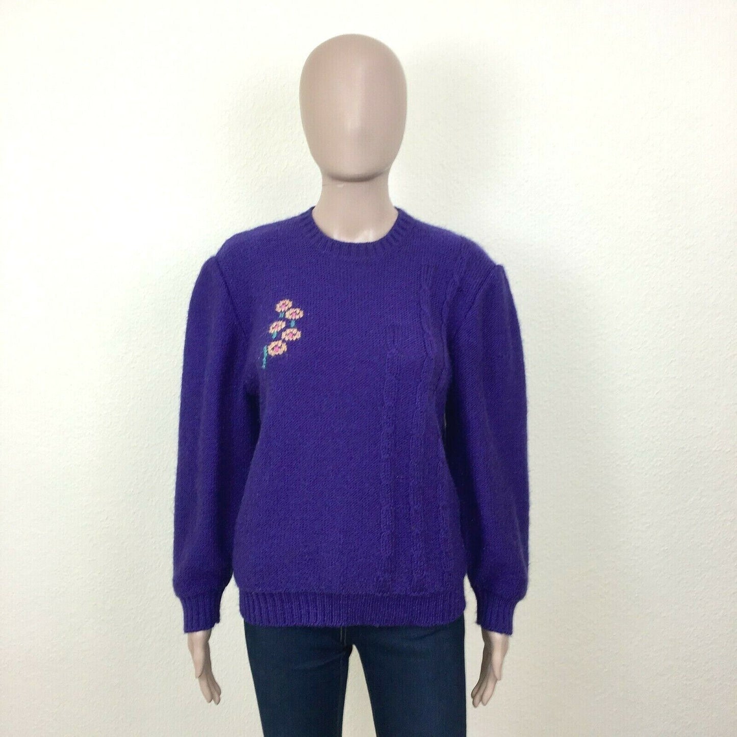 vintage Rétro années 80 90 Violet Fluffy Chunky Sweater Jumper EUR 38 US 8 UK 10