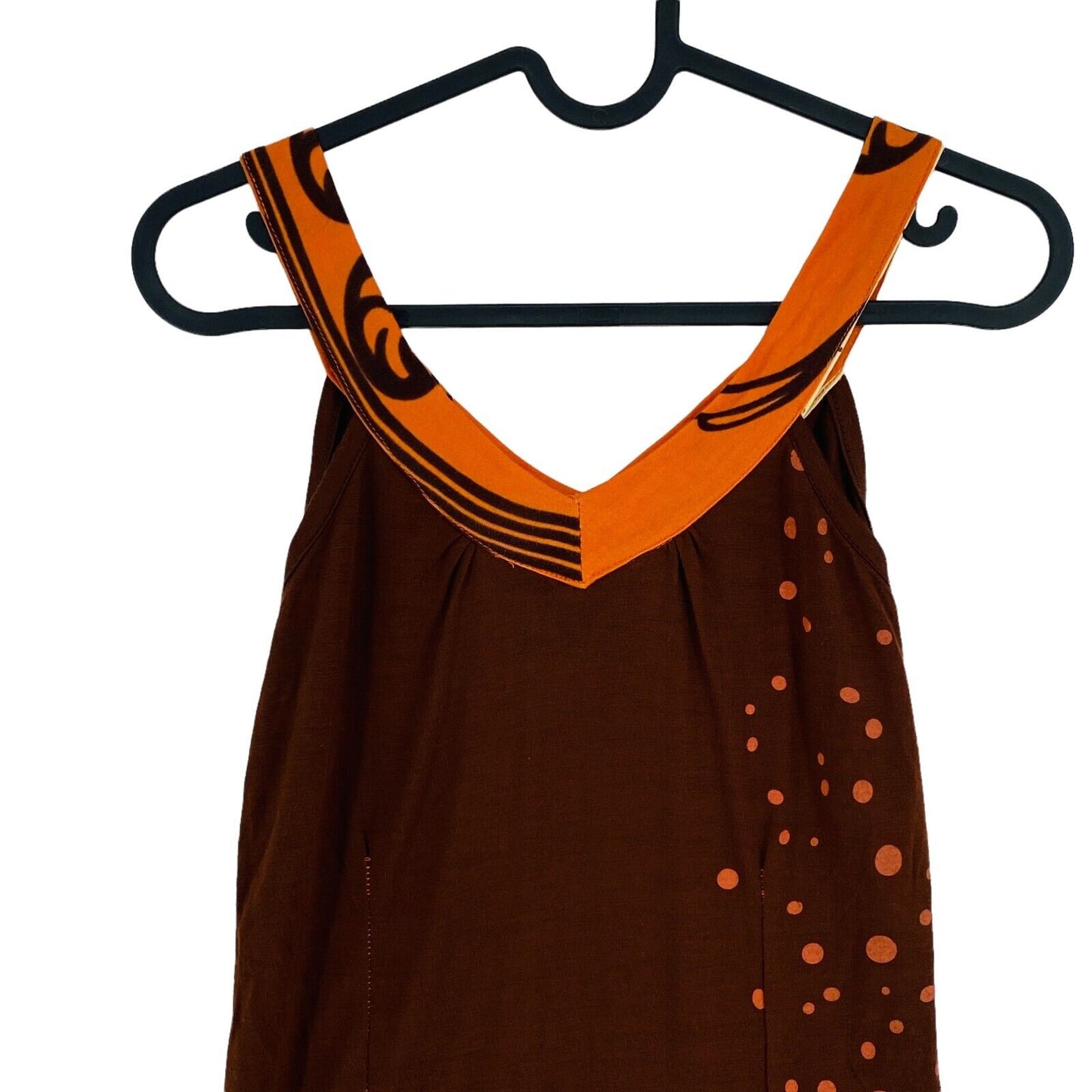 Komodo Polka Dot Chocolate Brown Sleeveless V-Neck Jersey T-Shirt Top Size 1 / S