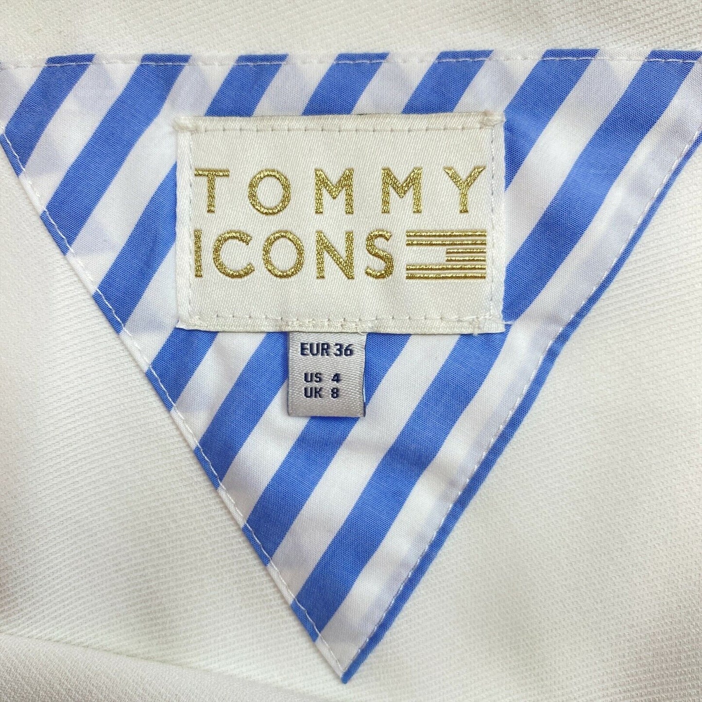 TOMMY HILFIGER ICONS Weißes ärmelloses ausgestelltes Kleid Größe EU 36 UK 8 US 4