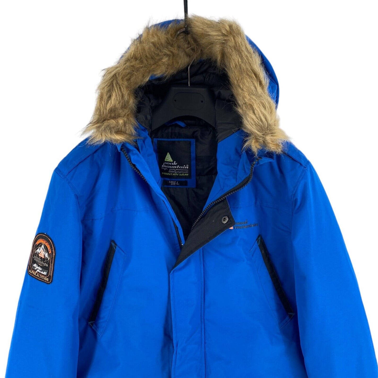 Peak Mountain Men Blue Hooded Ski Parka Jacket Coat Size L