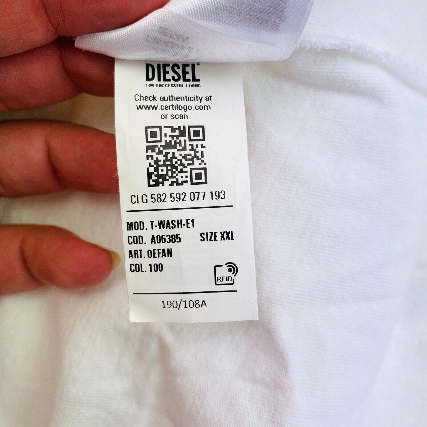 DIESEL Men White T-WASH-E1 Crew Neck Short Sleeves T Shirt Size 2XL XXL