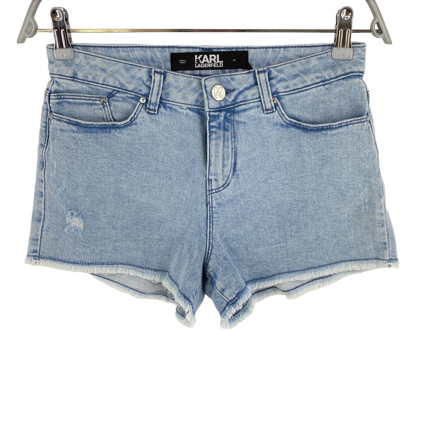 Karl Lagerfeld Blue Girlfriend Distressed Denim Shorts Size W25