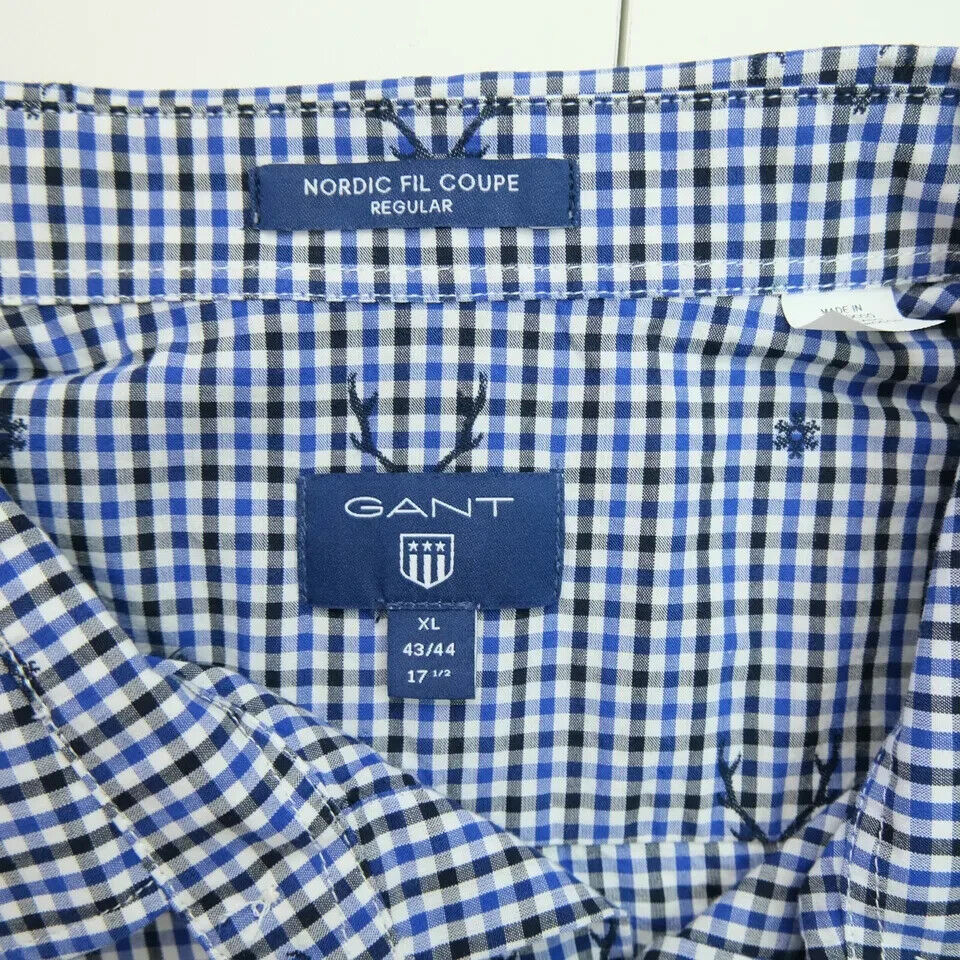 GANT Navy Blue Nordic Gingham Fil Coupe Regular Shirt Size XL