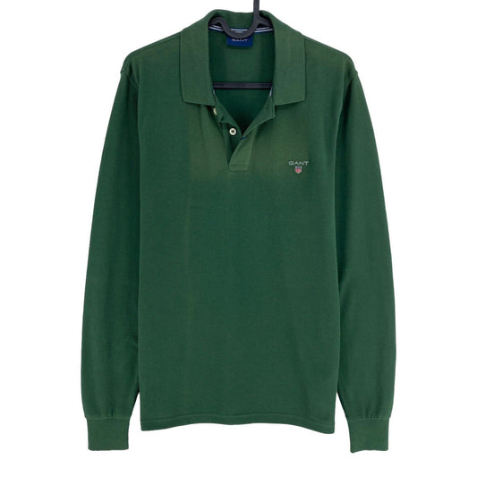 GANT Dark Green Solid Pique Long Sleeves Rugger Polo Shirt Size S