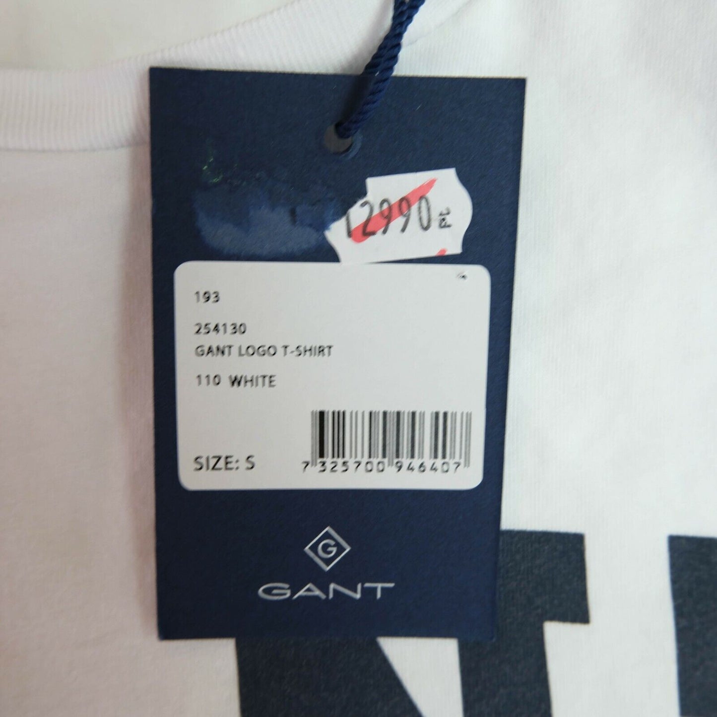 GANT White Big Logo Crew Neck Top T-Shirt Size S