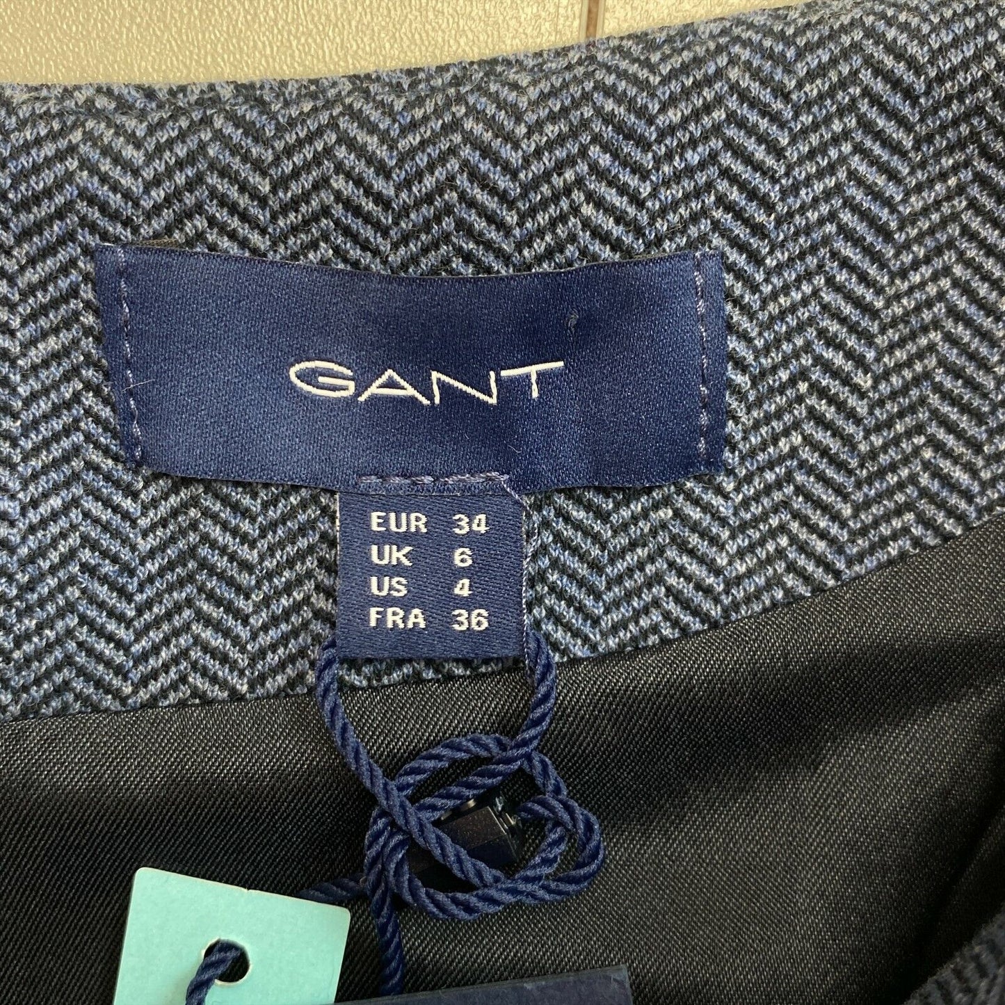 GANT Bleu Herringbone Jersey Crew Neck Robe Taille EU 34 UK 6 US 4