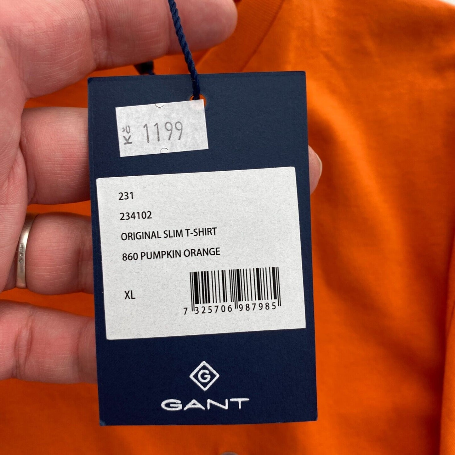 GANT Men Orange Slim Fit Original Crew Neck Short Sleeve T Shirt Size XL