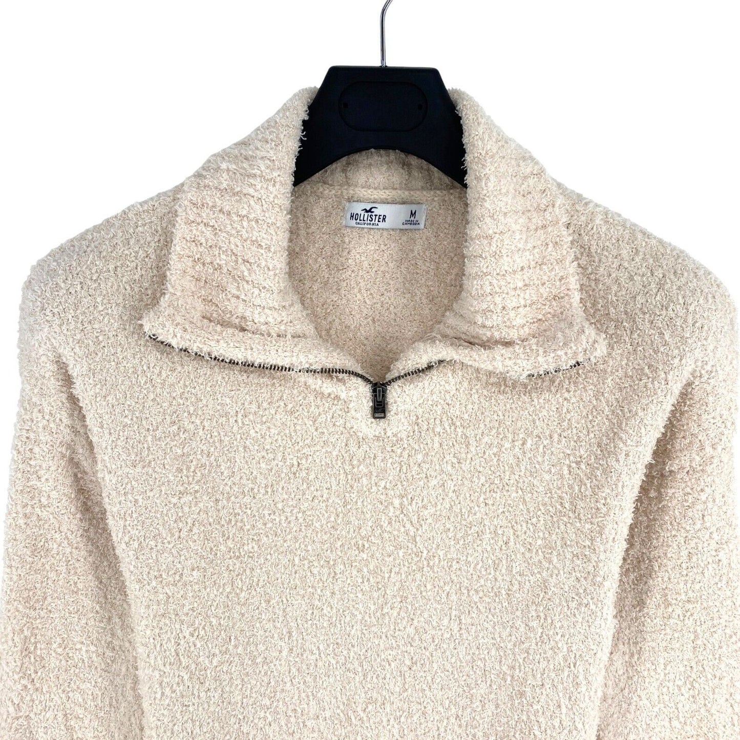 HOLLISTER Women Beige Soft High Zip Neck Sweater Jumper Size M