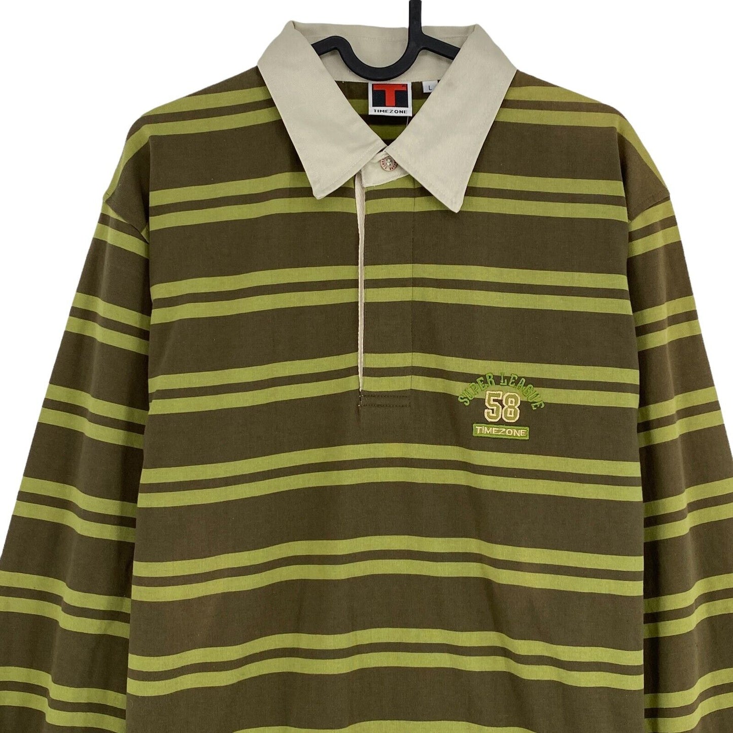 TIMEZONE Striped Green 100% Cotton Polo Sweatshirt Jumper Size L