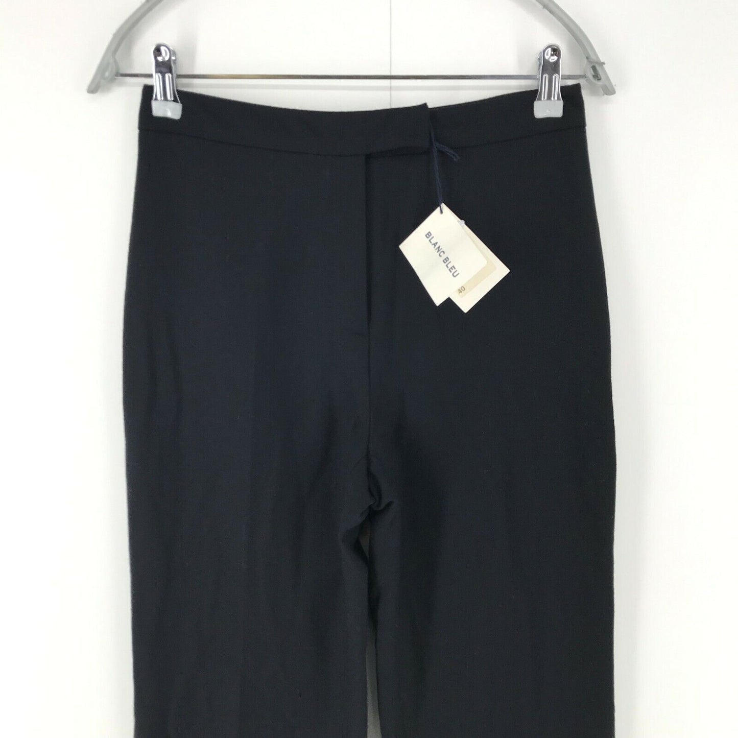 BLANC BLEU Women Navy Blue Regular Straight Fit Wool Blend Trousers Size 40 W27