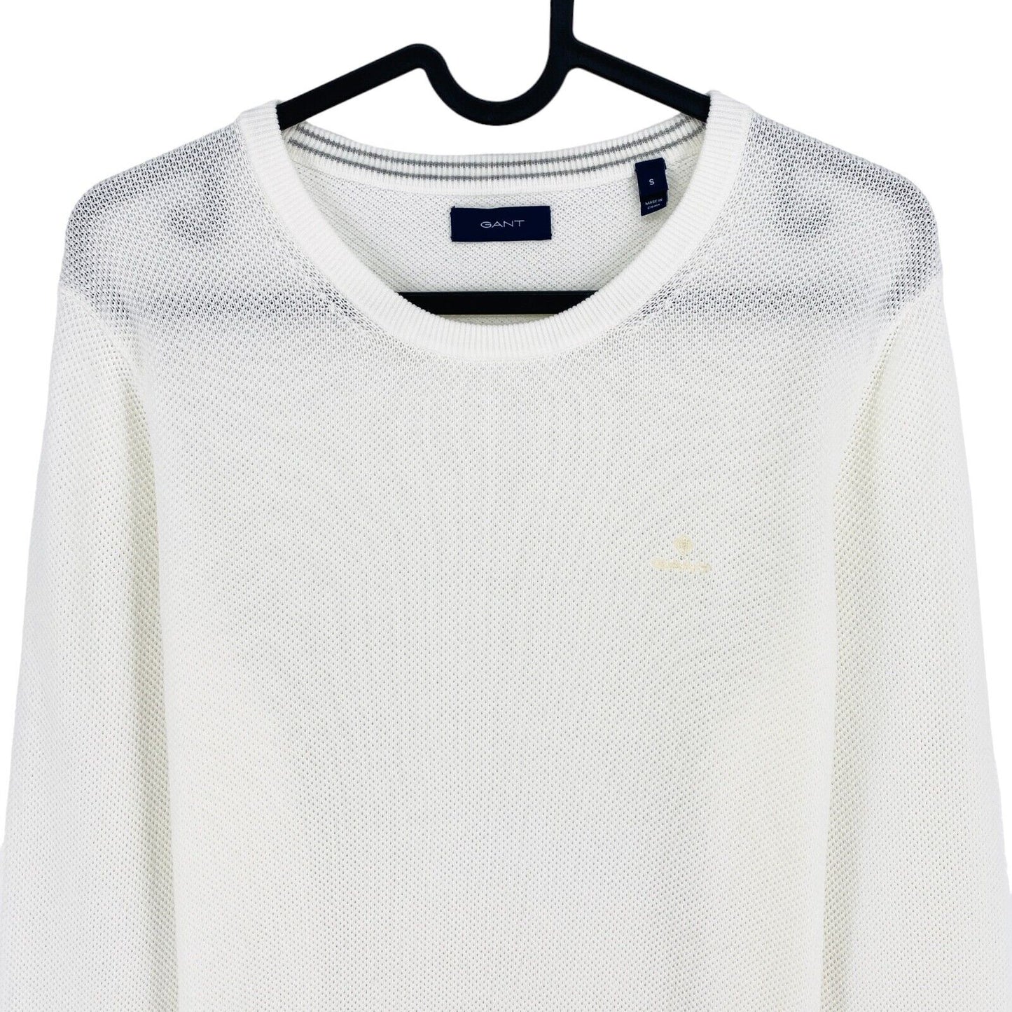 GANT White Cotton Pique Crew Neck Sweater Jumper Size S