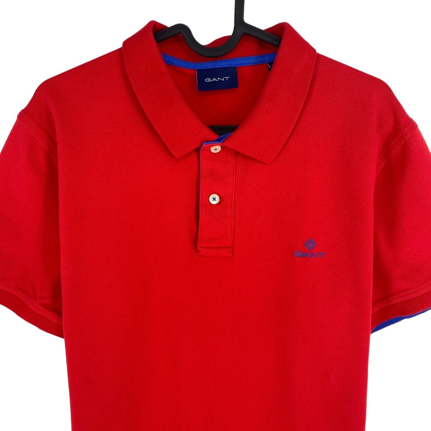 GANT Men Red Contrast Collar Pique Short Sleeve Polo Shirt Size XL