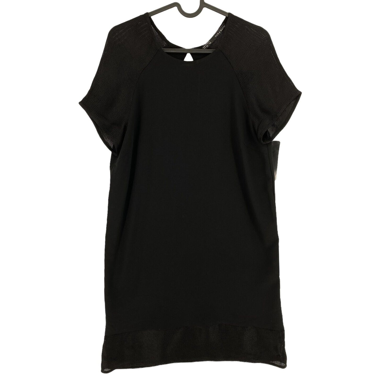 RRP €79 ZARA BASIC Black Crew Neck Short Sleeves Shift Dress Size M