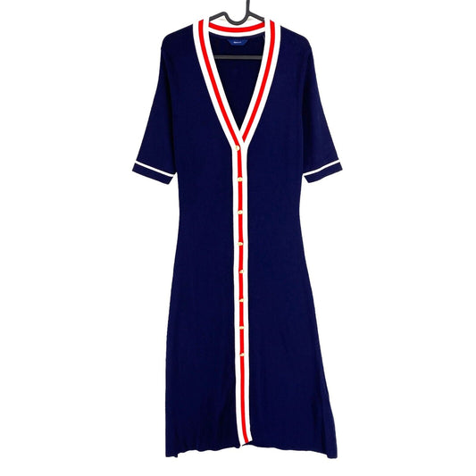 GANT Women Navy Blue Contrast Border V Neck A Line Shirt Dress Size S