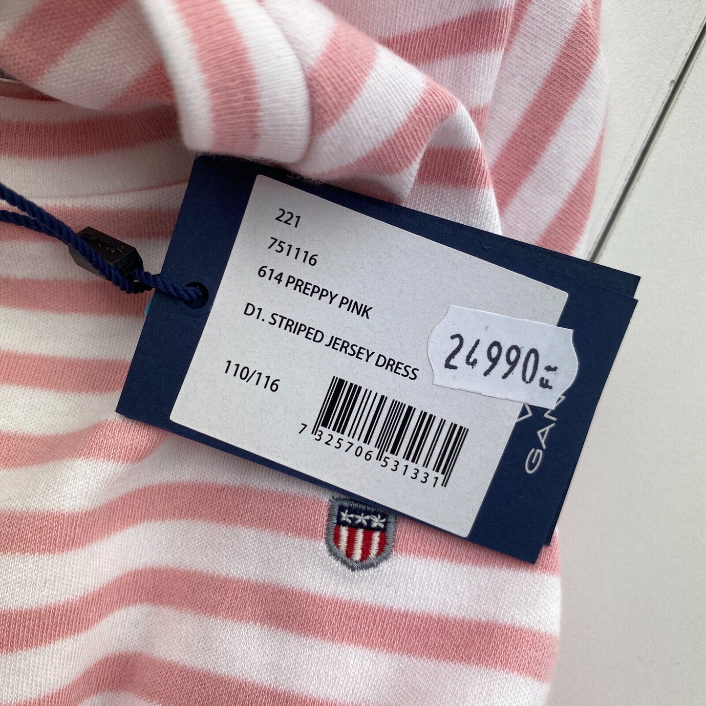 GANT Girls Pink Striped Jersey Flared Dress Size 5-6 Years 110/116 cm