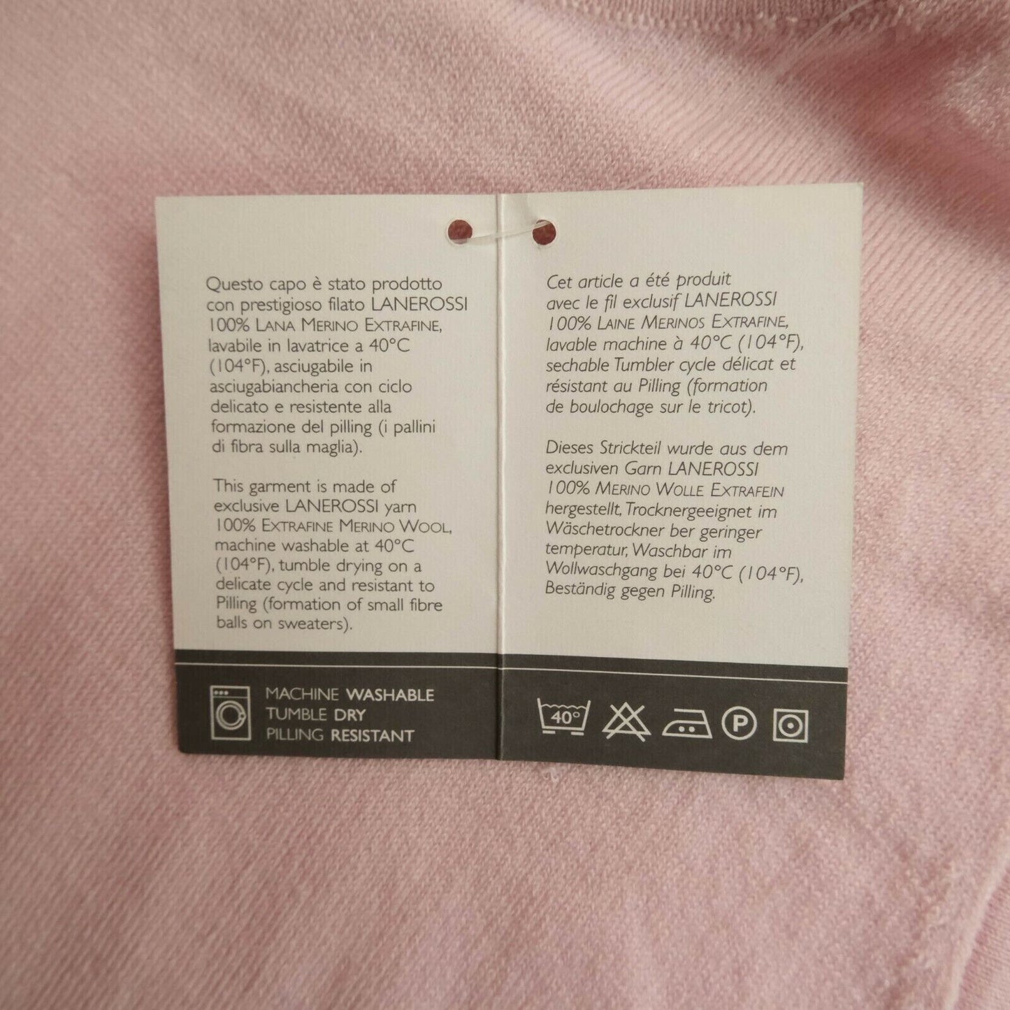 LANEROSSI Top mit hohem Kragen, 100 % Merinowolle, Rosa, Größe 4 – XL