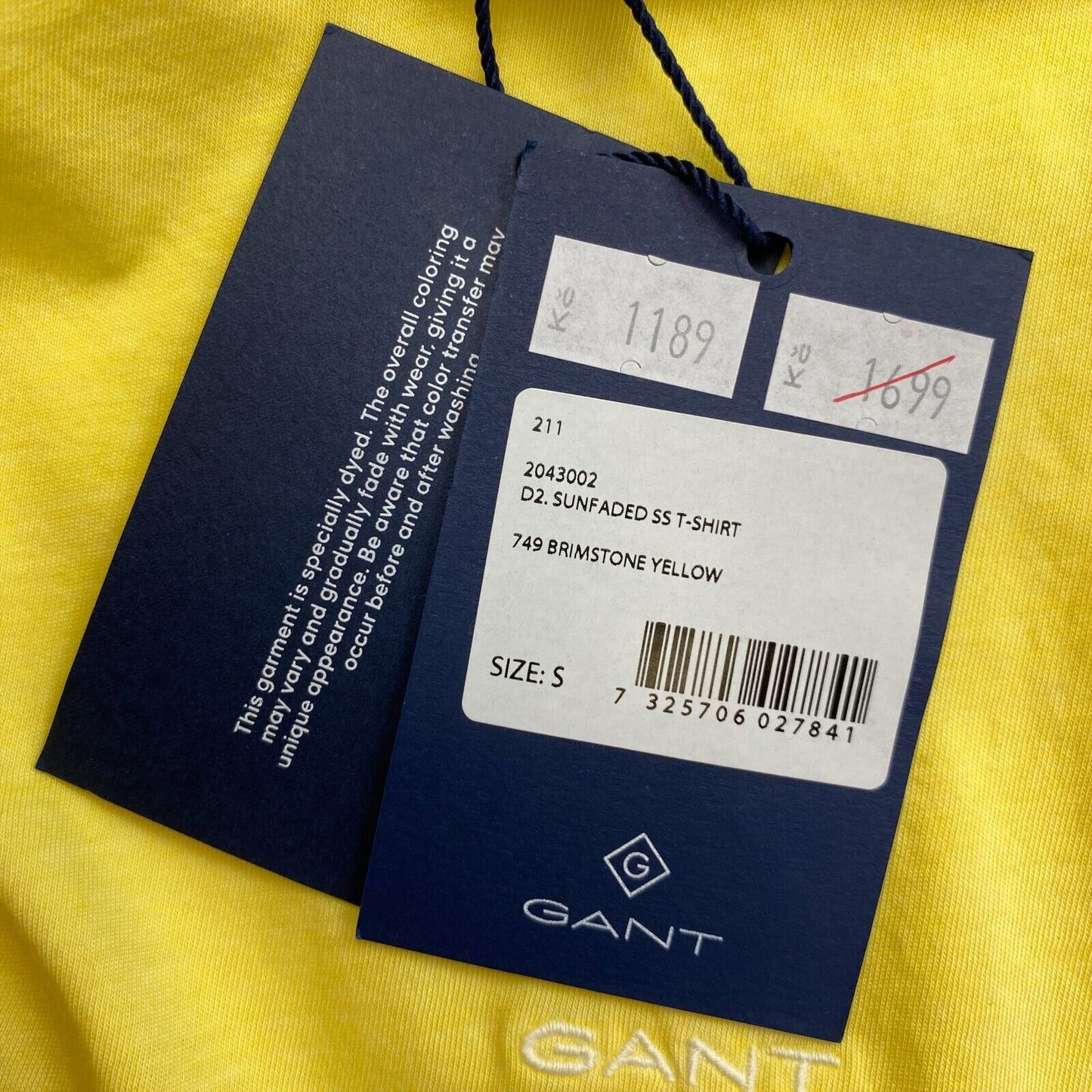 GANT Yellow Sun Faded Crew Neck T-Shirt Size S