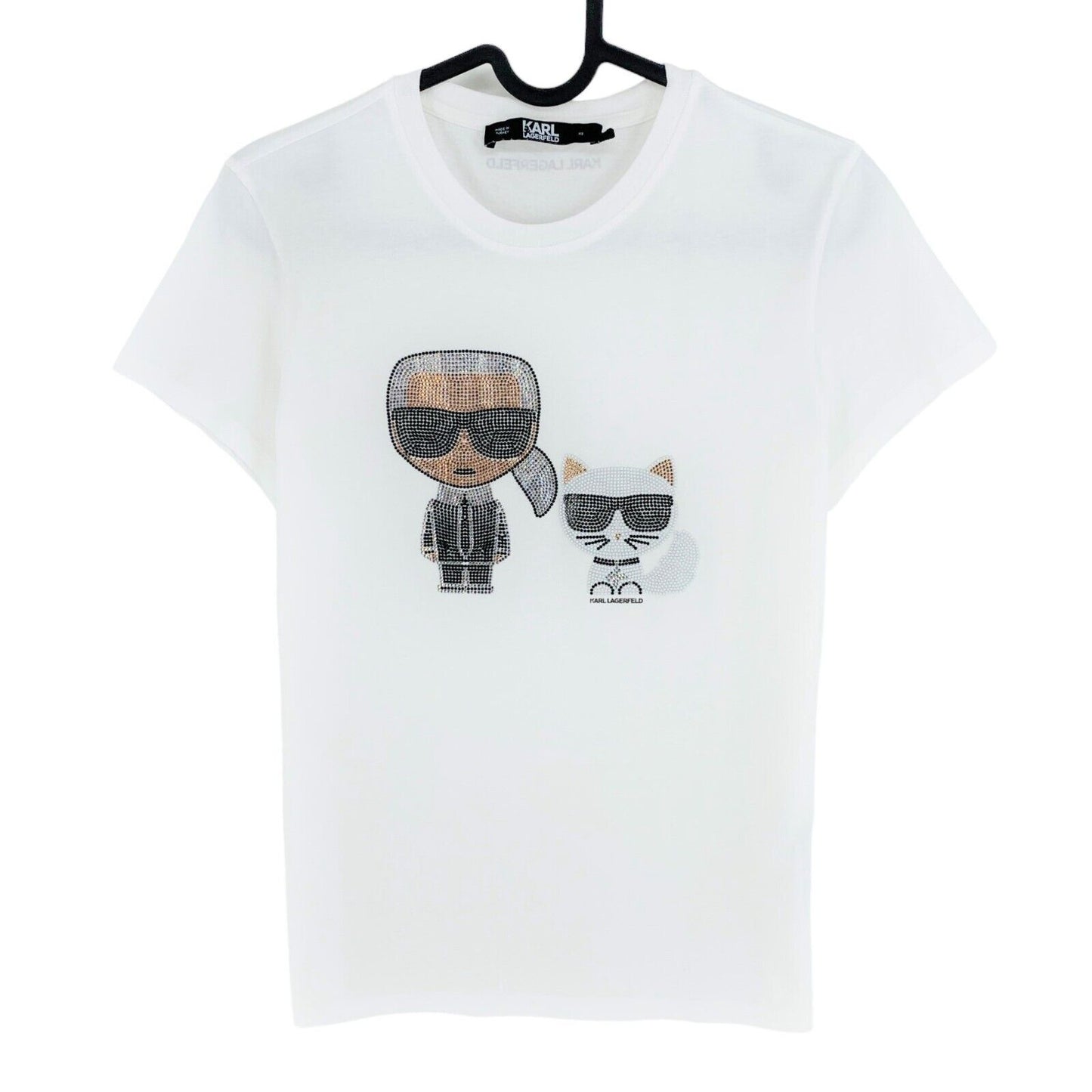 Karl Lagerfeld White Ikonik Rhinestone Karl Crew Neck T Shirt Size XS