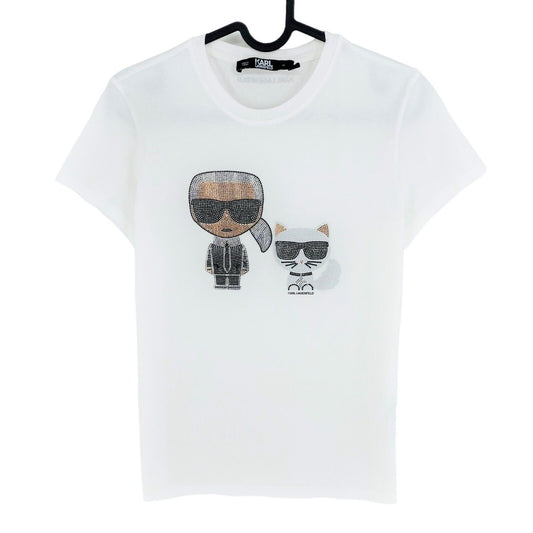 Karl Lagerfeld Weißes Ikonik Strass Karl Rundhals-T-Shirt Größe XS