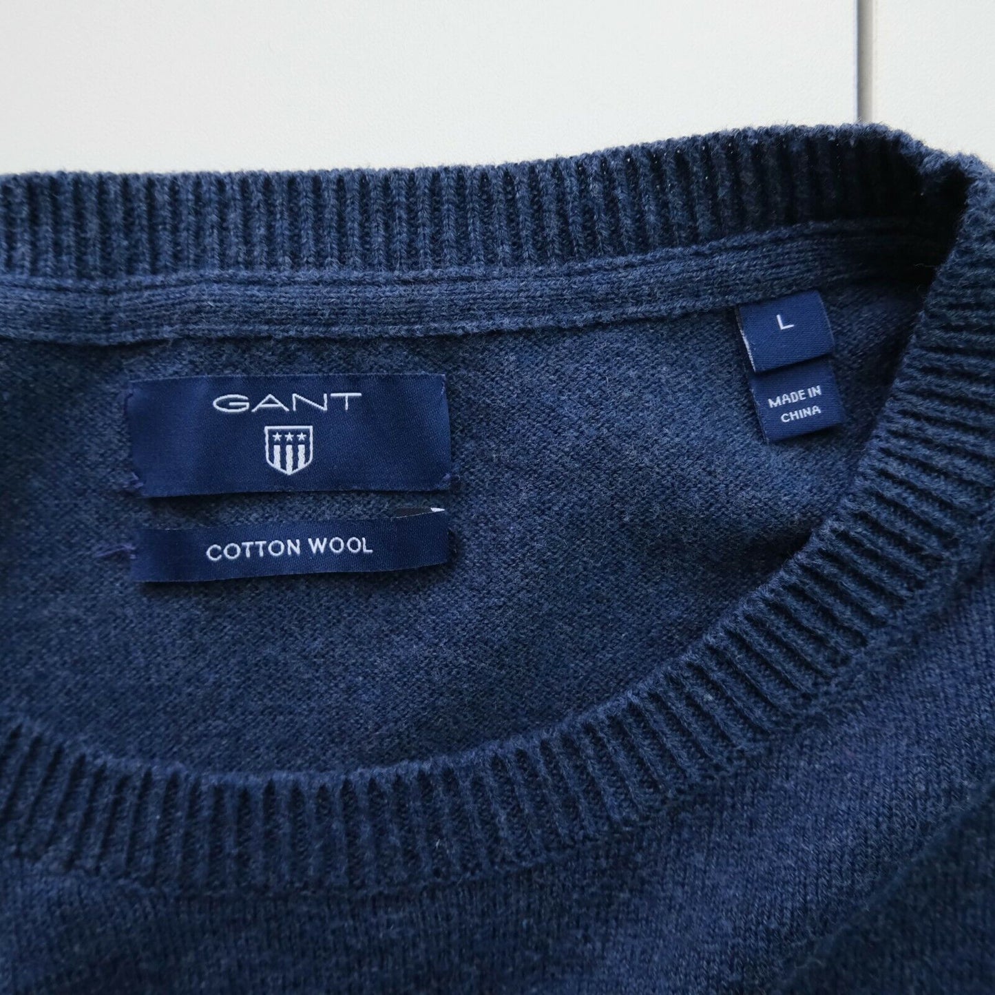 GANT Bleu Marine Original Crew Neck Cotton Wool Jumper Pull Taille L