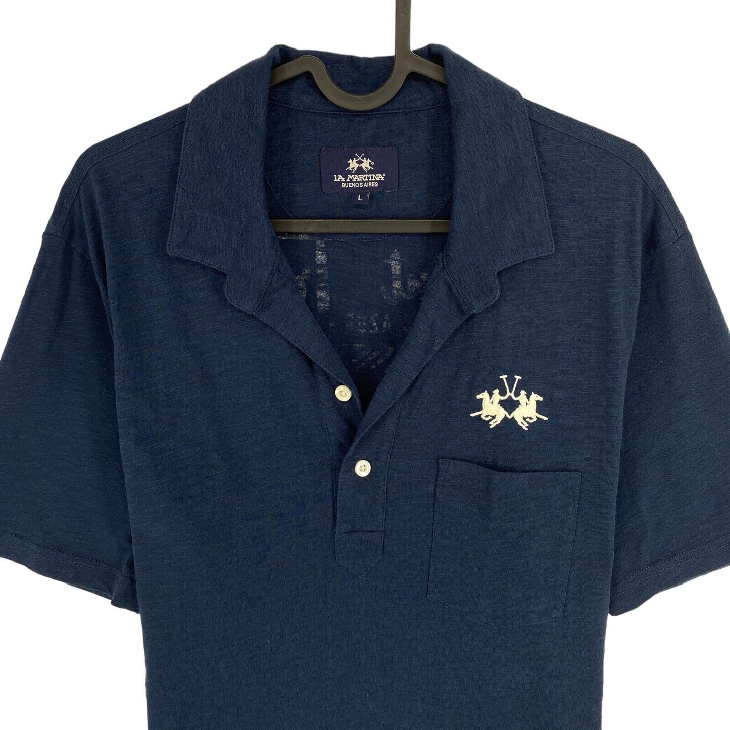 LA MARTINA Men Navy Blue Back Print Short Sleeves Polo Shirt Size L