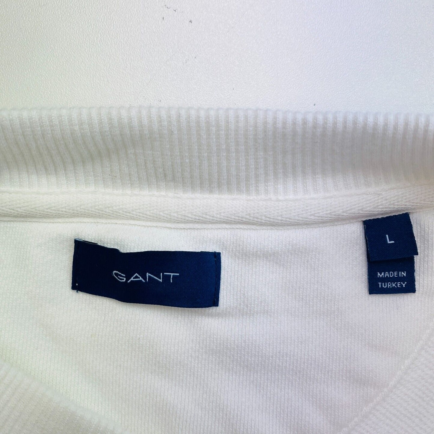 GANT White Icon G Essential Crew Neck Pullover Sweater Size L