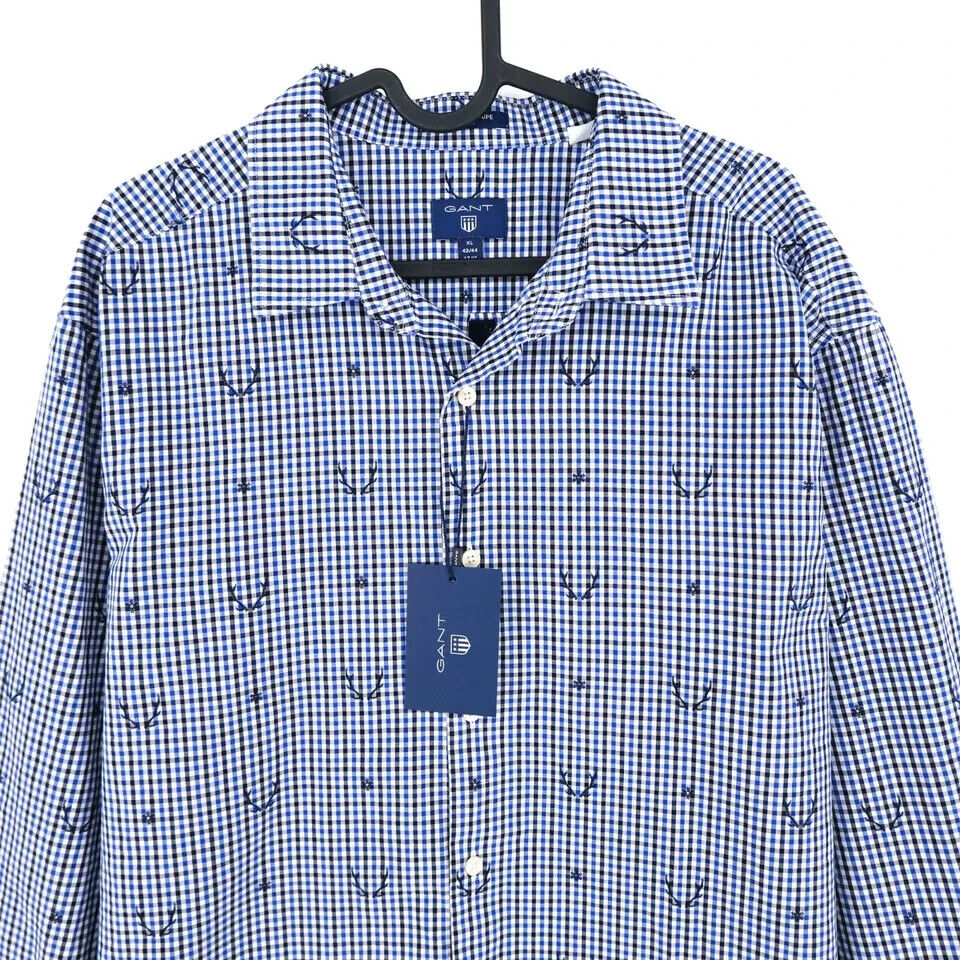 GANT Navy Blue Nordic Gingham Fil Coupe Regular Shirt Size XL