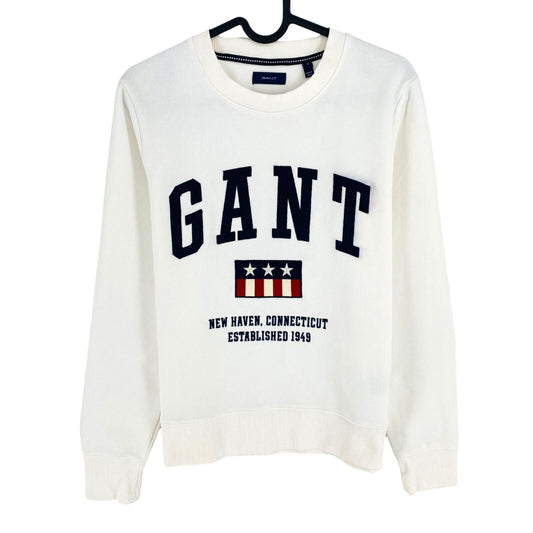 GANT Women White Logo Crew Neck Jumper Sweater Size S